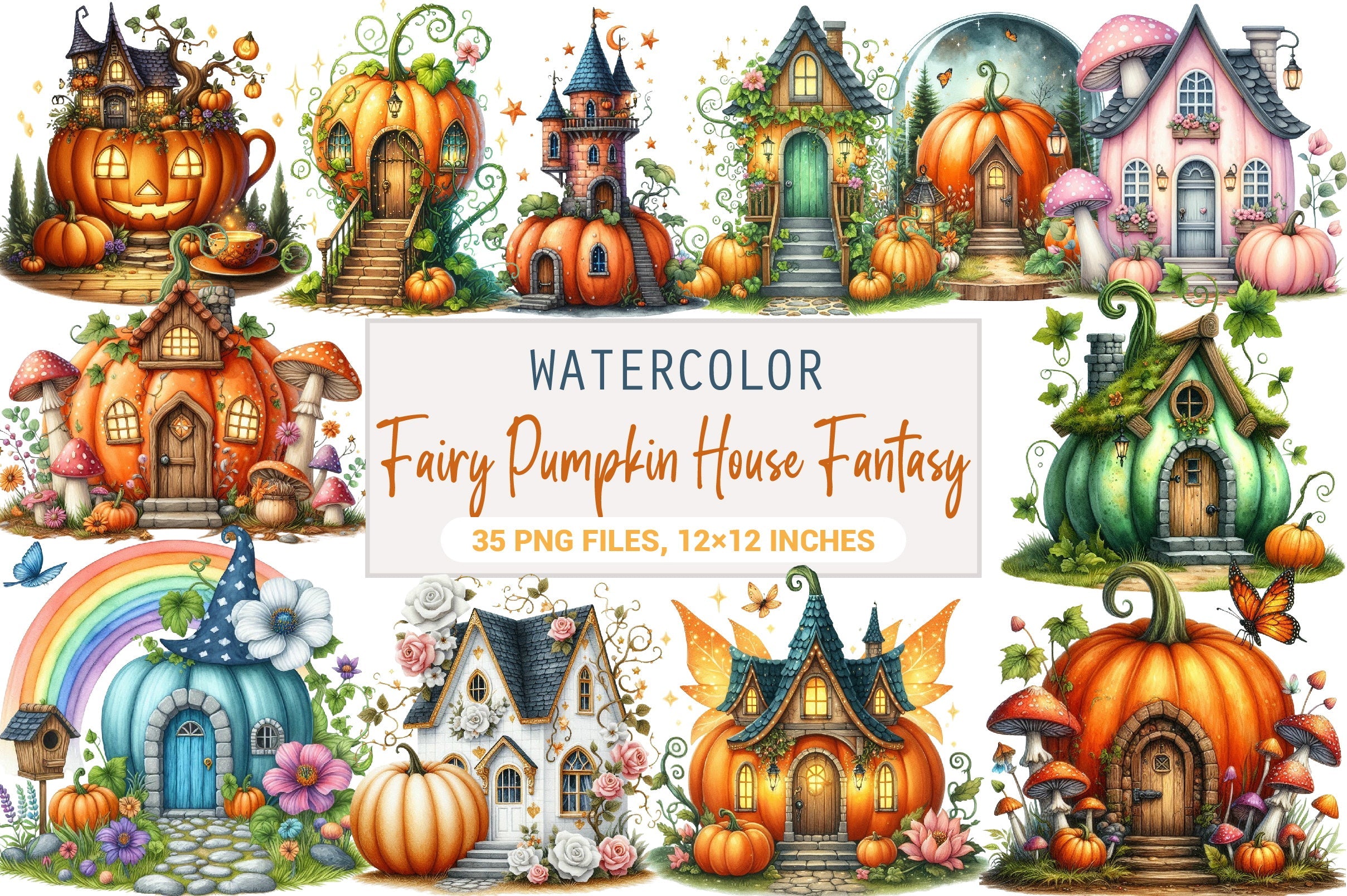 Fairy Pumpkin House Fantasy Clipart Bundle