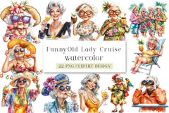 Funny Old Lady Cruise Clipart Bundle - CraftNest - Digital Crafting and Art