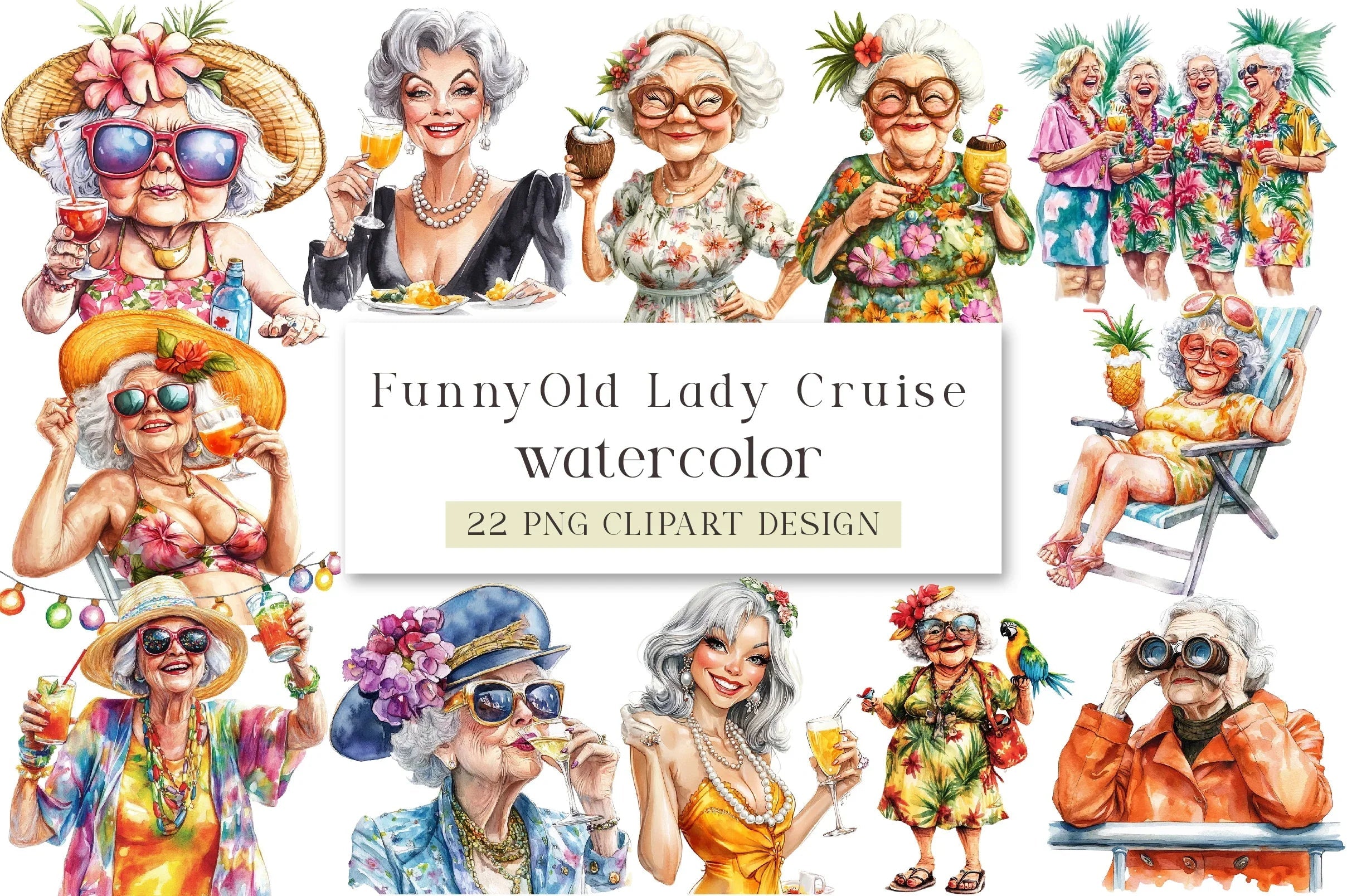 Funny Old Lady Cruise Clipart Bundle - CraftNest - Digital Crafting and Art