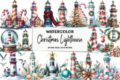 Christmas Lighthouse Clipart Bundle - CraftNest - Digital Crafting and Art