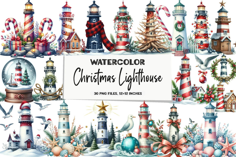Christmas Lighthouse Clipart Bundle - CraftNest - Digital Crafting and Art