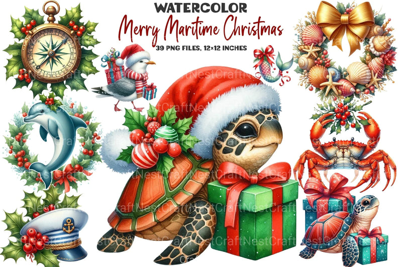 Merry Maritime Christmas Clipart Bundle 1 - CraftNest - Digital Crafting and Art