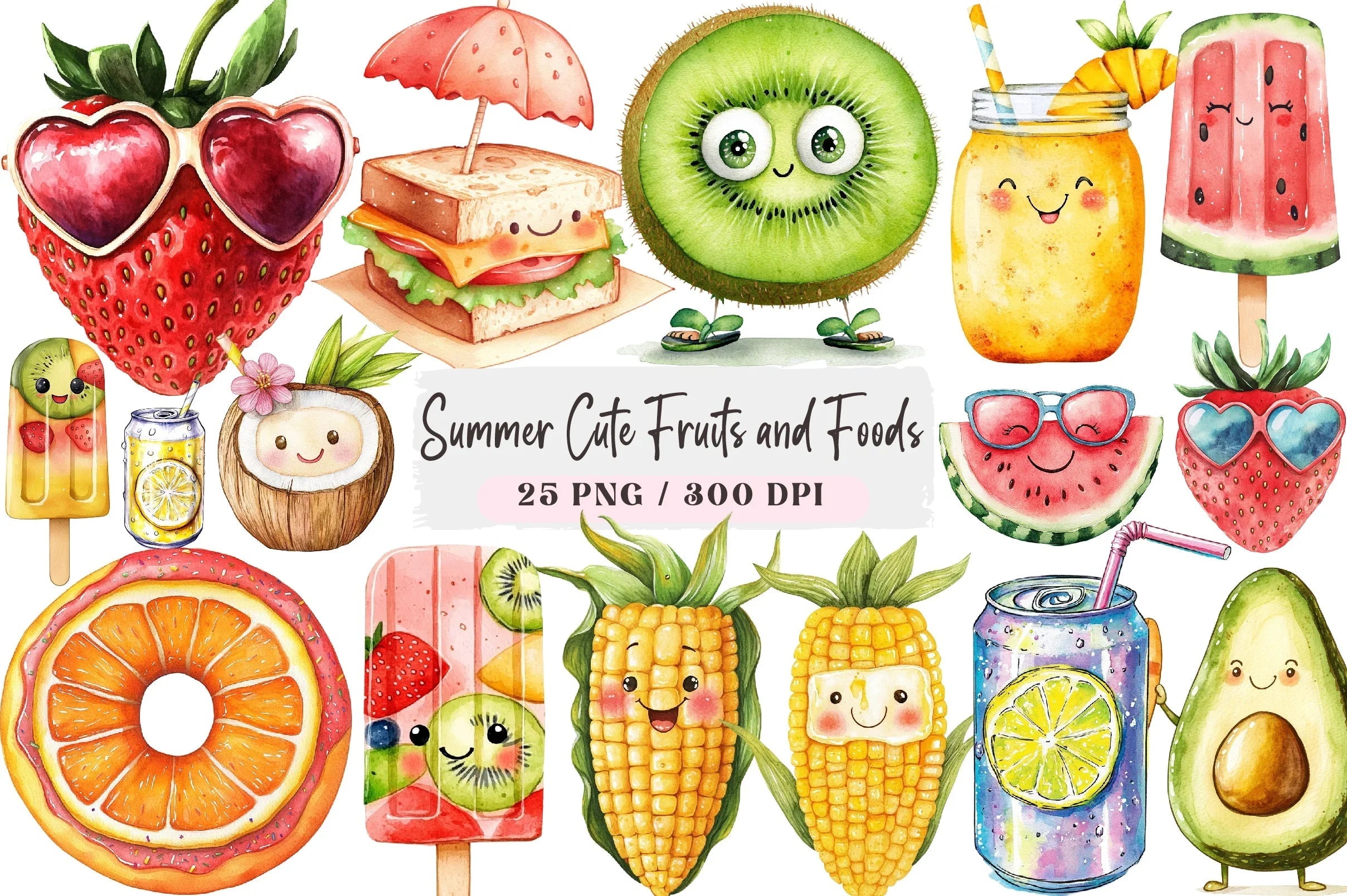Summer Cute Fruits & Foods Clipart Bundle - CraftNest - Digital Crafting and Art