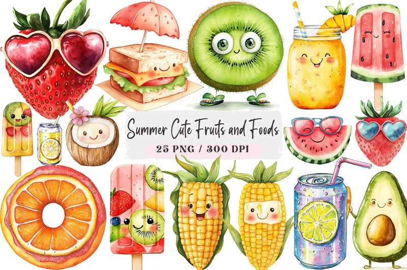Summer Cute Fruits & Foods Clipart Bundle - CraftNest - Digital Crafting and Art