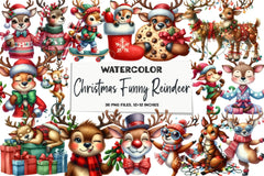 Christmas Funny Reindeer Clipart Bundle - CraftNest - Digital Crafting and Art