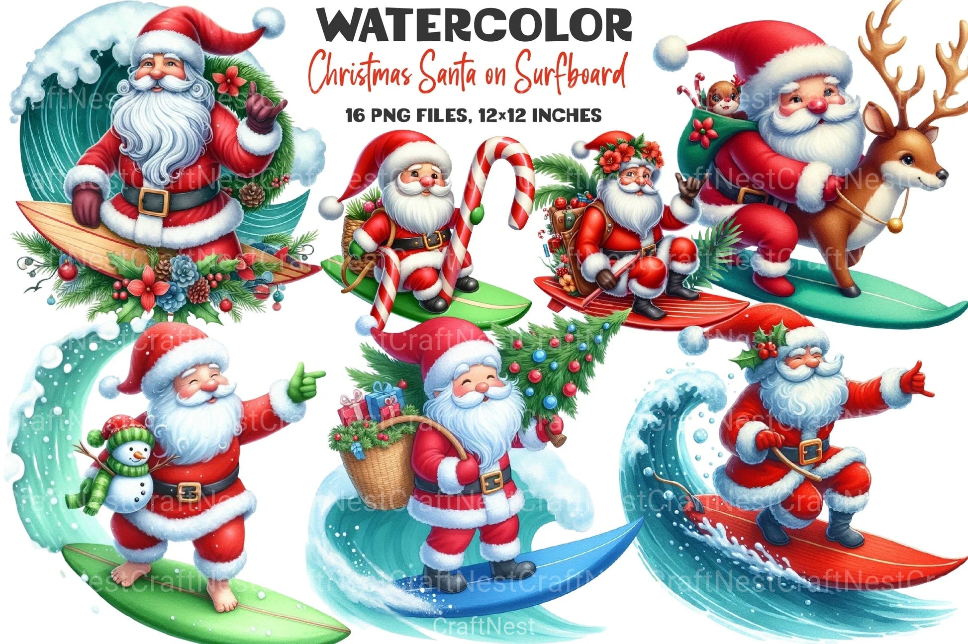 Christmas Santa Surfboard Clipart Bundle 2 - CraftNest - Digital Crafting and Art