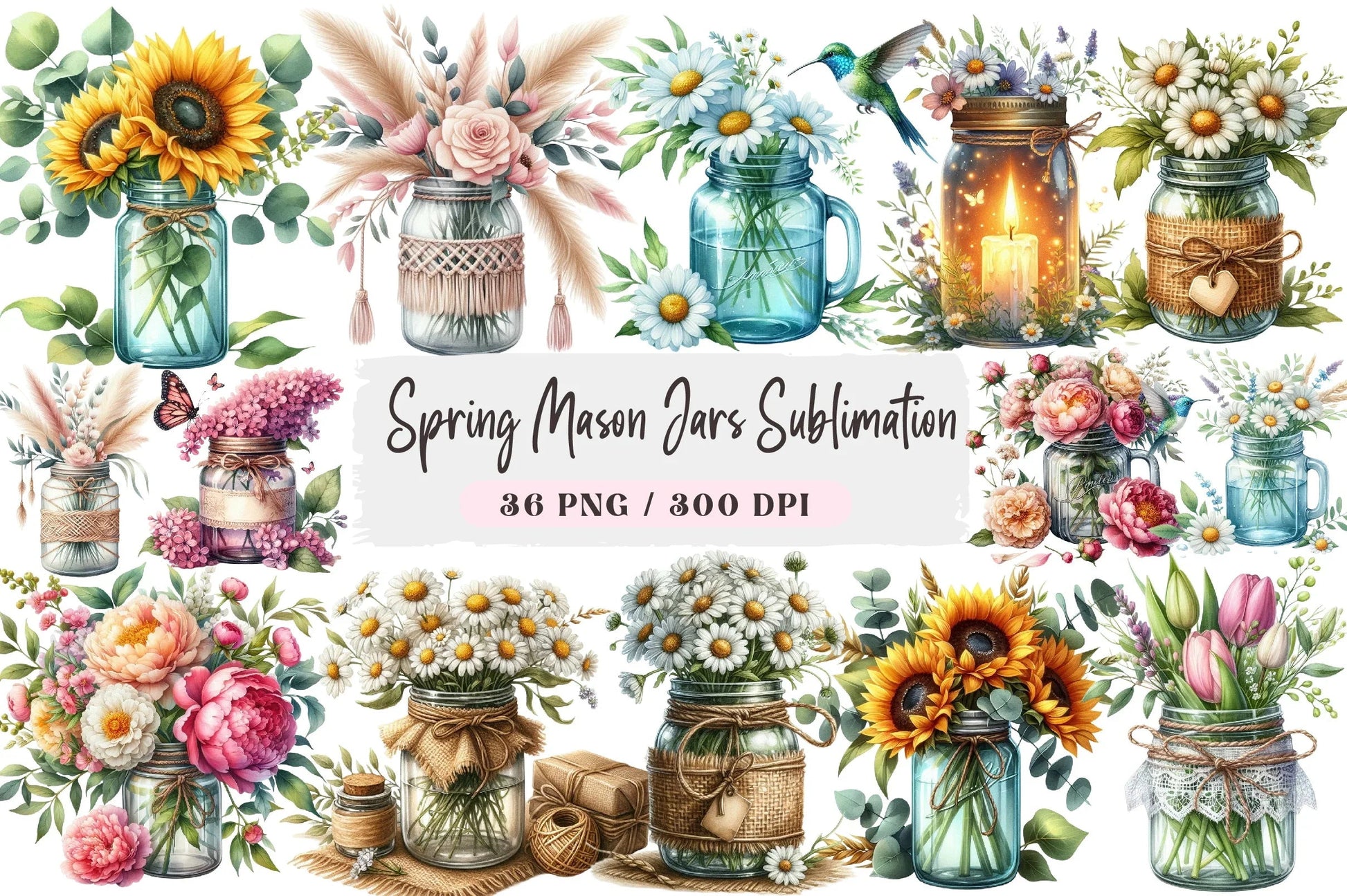 Spring Mason Jars Clipart Bundle - CraftNest - Digital Crafting and Art