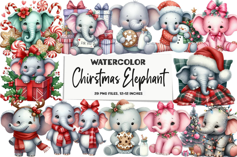Christmas Elephant Clipart Bundle - CraftNest - Digital Crafting and Art