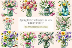 Spring Flower Bouquets in Jars Clipart Bundle - CraftNest - Digital Crafting and Art