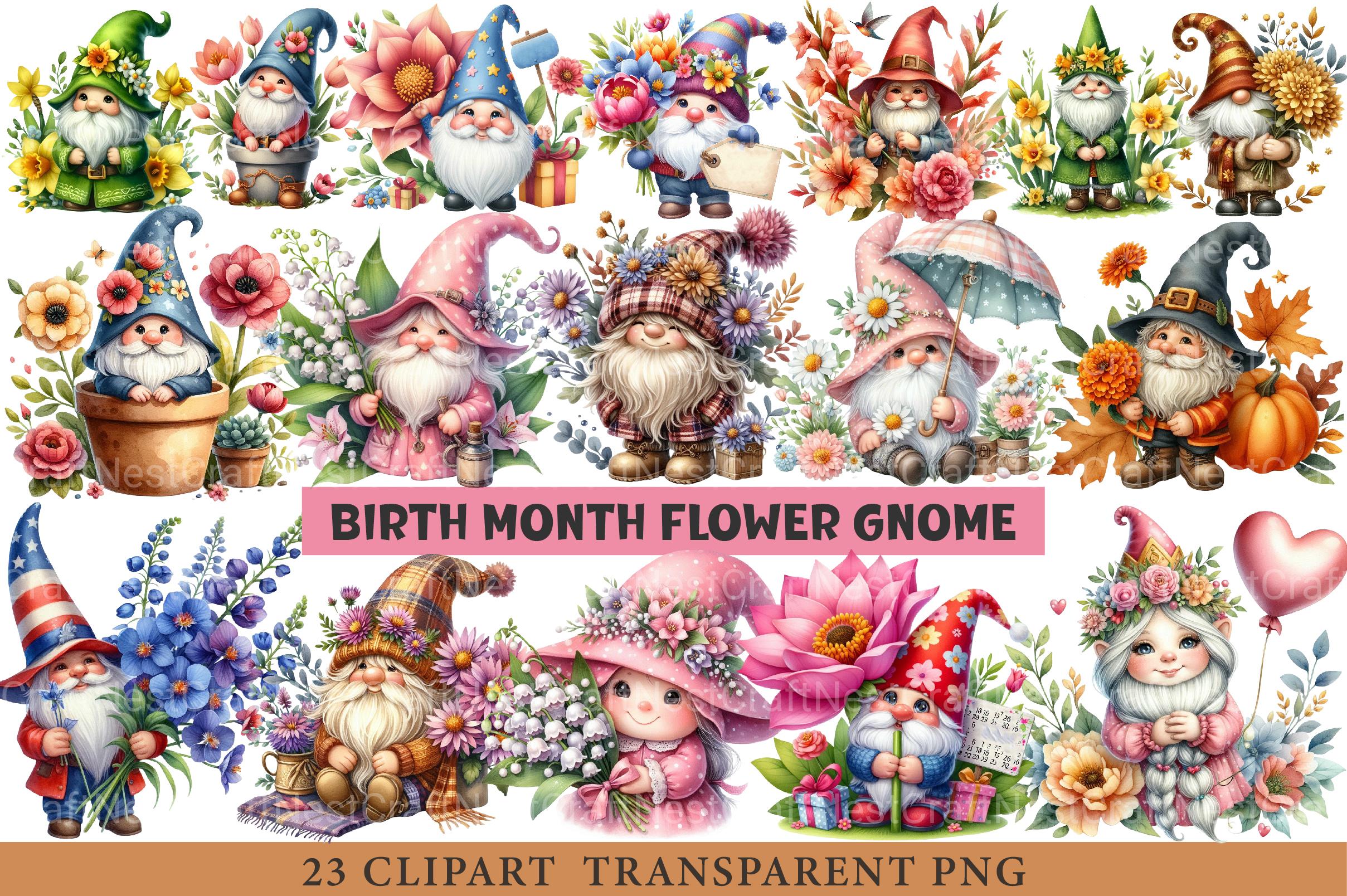 Birth Month Flower Gnome Clipart