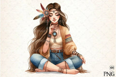 Tribal Boho Girl Clipart Bundle 1 - CraftNest - Digital Crafting and Art