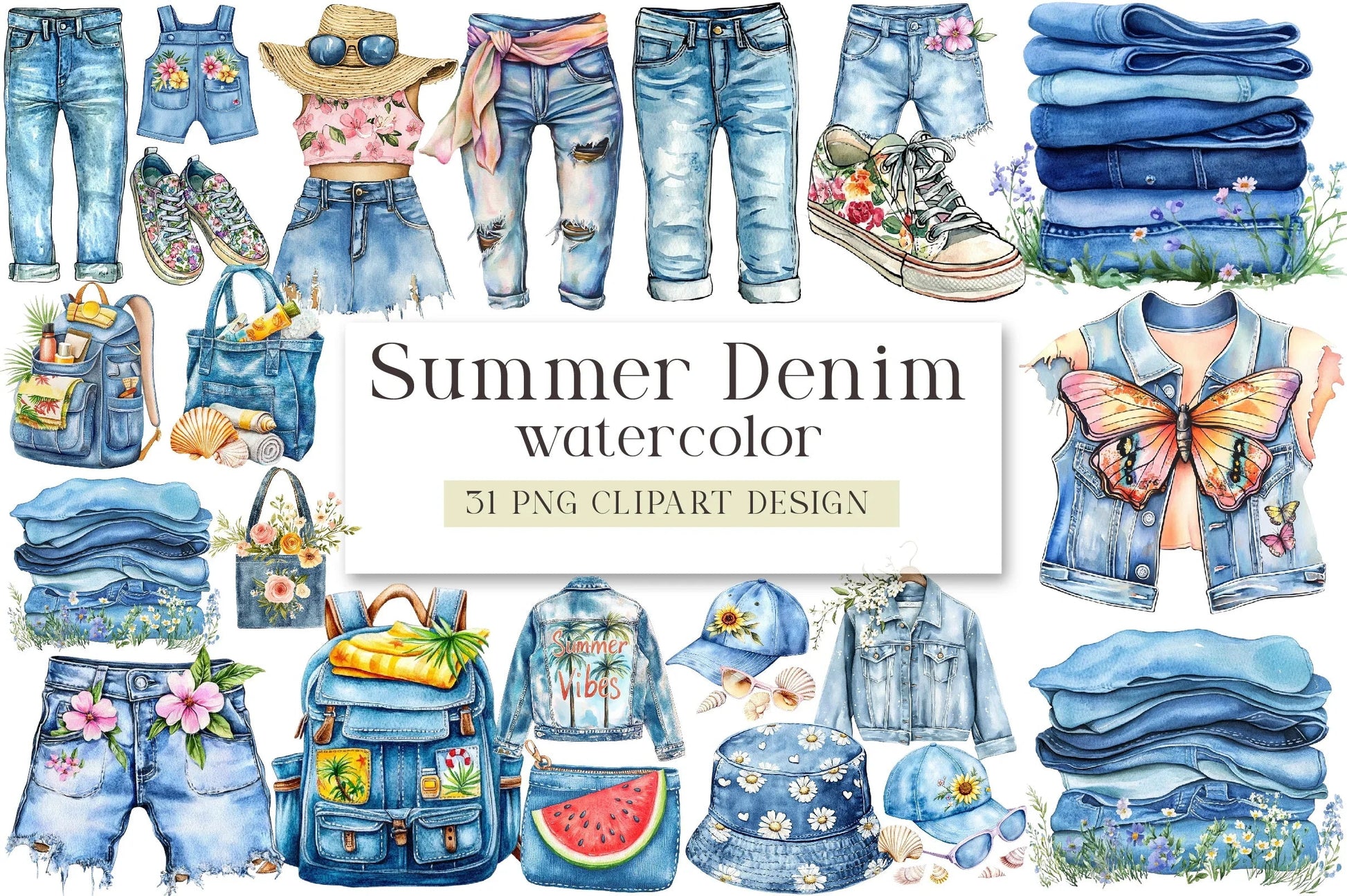 Summer Denim Clipart Bundle - CraftNest - Digital Crafting and Art