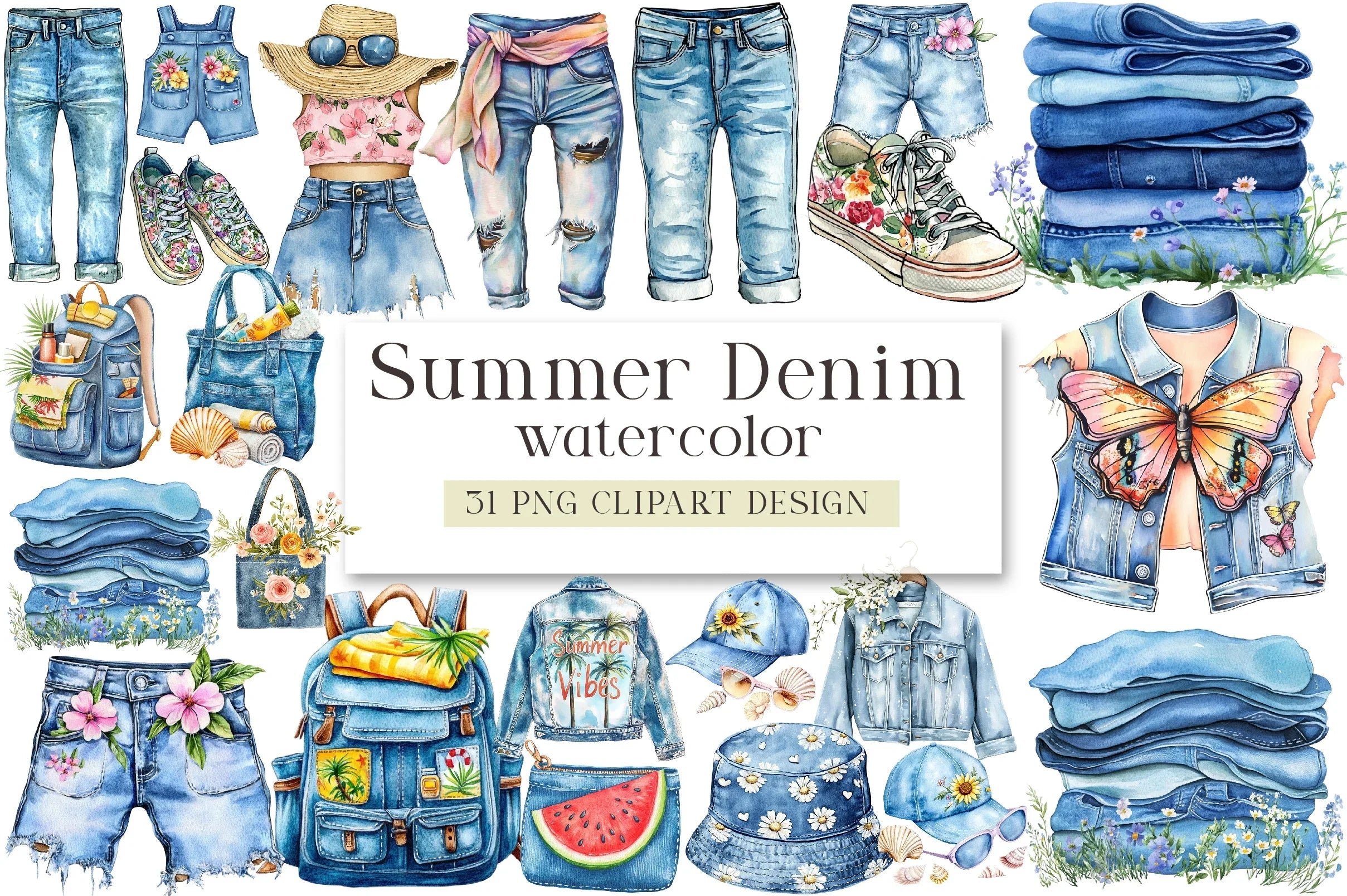 Summer Denim Clipart Bundle - CraftNest - Digital Crafting and Art