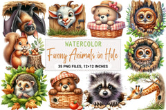 Funny Animals in Hole Clipart Bundle - CraftNest - Digital Crafting and Art