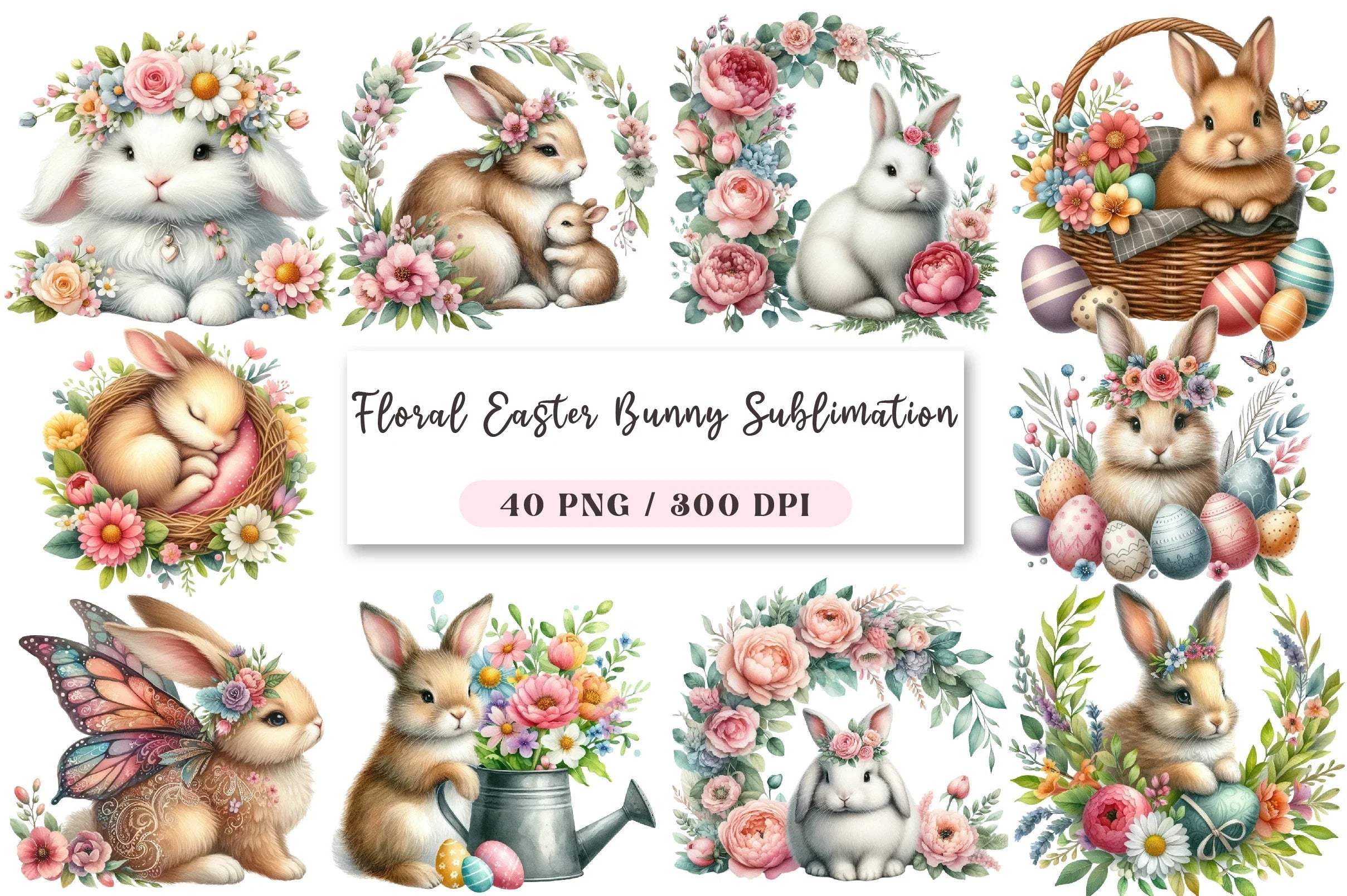 Floral Easter Bunny Clipart Bundle - CraftNest - Digital Crafting and Art
