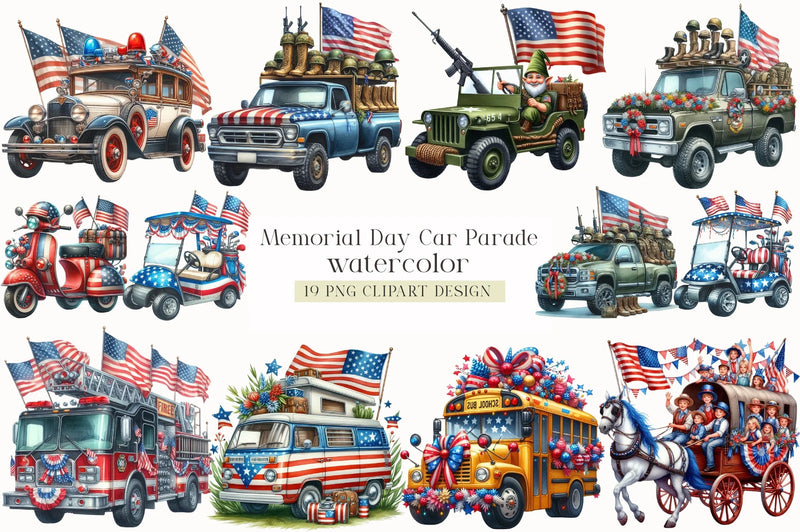 Memorial Day Car Parade Clipart Bundle - CraftNest - Digital Crafting and Art
