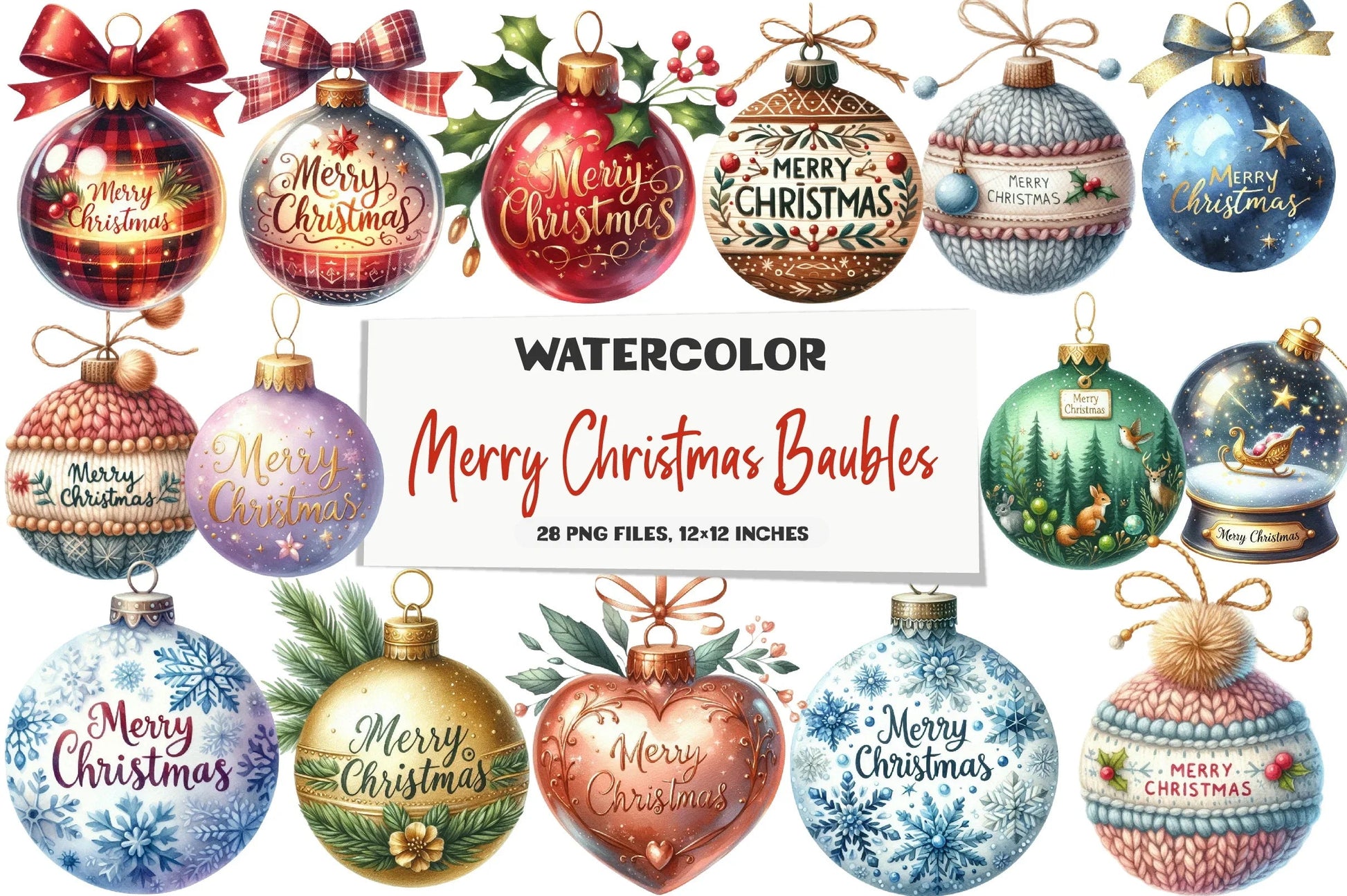 Merry Christmas Baubles Clipart Bundle - CraftNest - Digital Crafting and Art