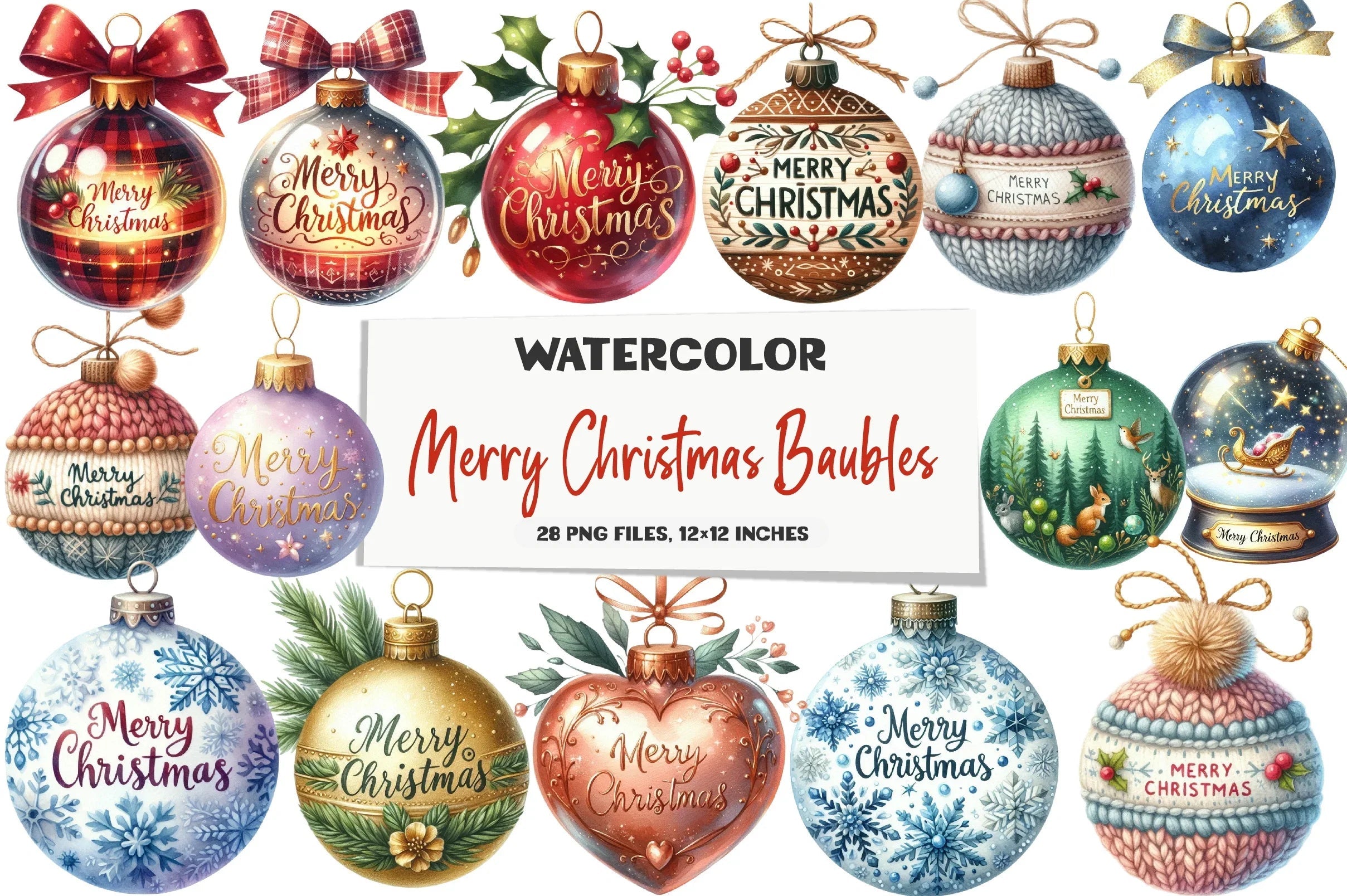 Merry Christmas Baubles Clipart Bundle - CraftNest - Digital Crafting and Art