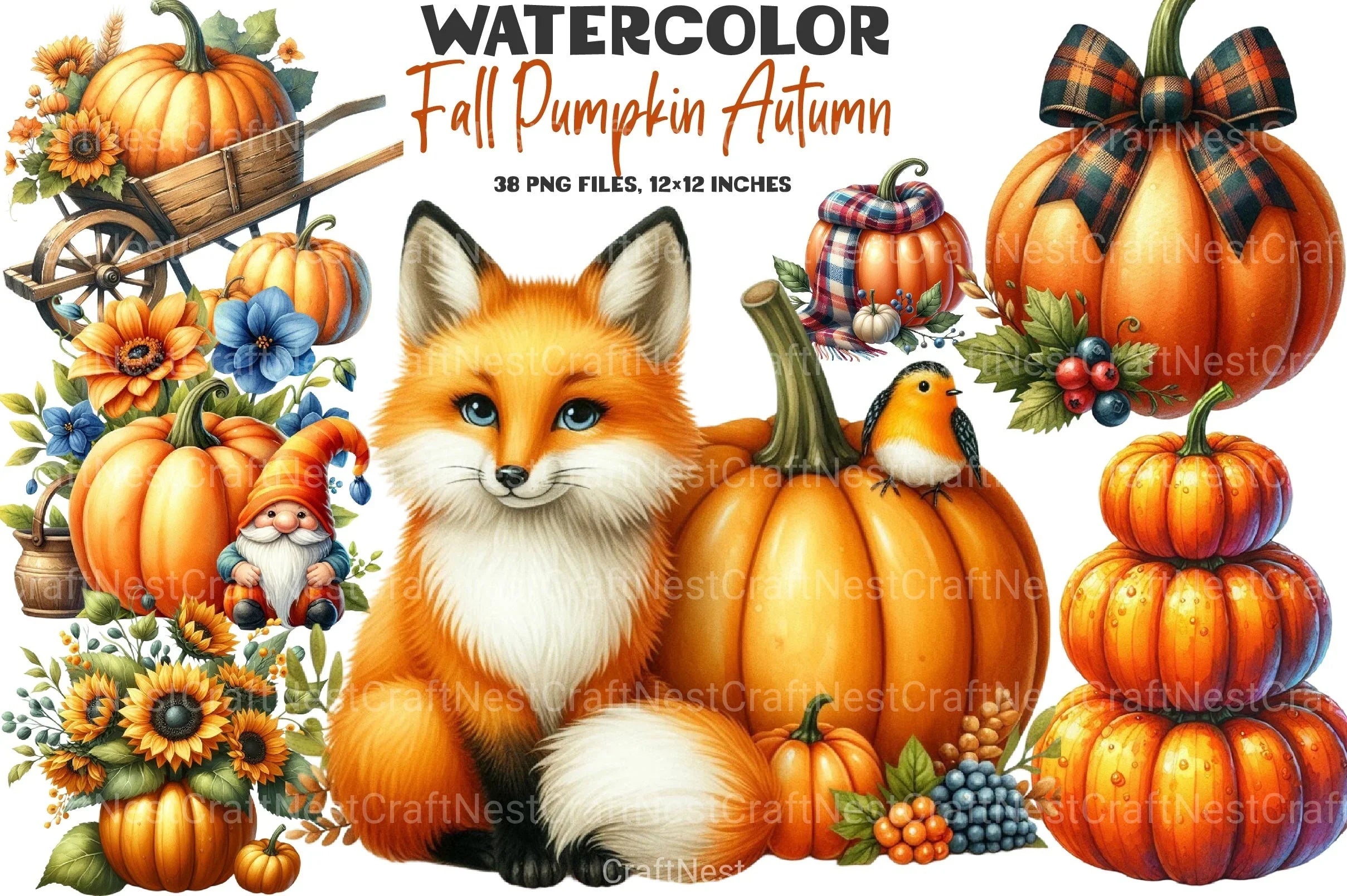 Fall Pumpkin Autumn Clipart Bundle - CraftNest - Digital Crafting and Art