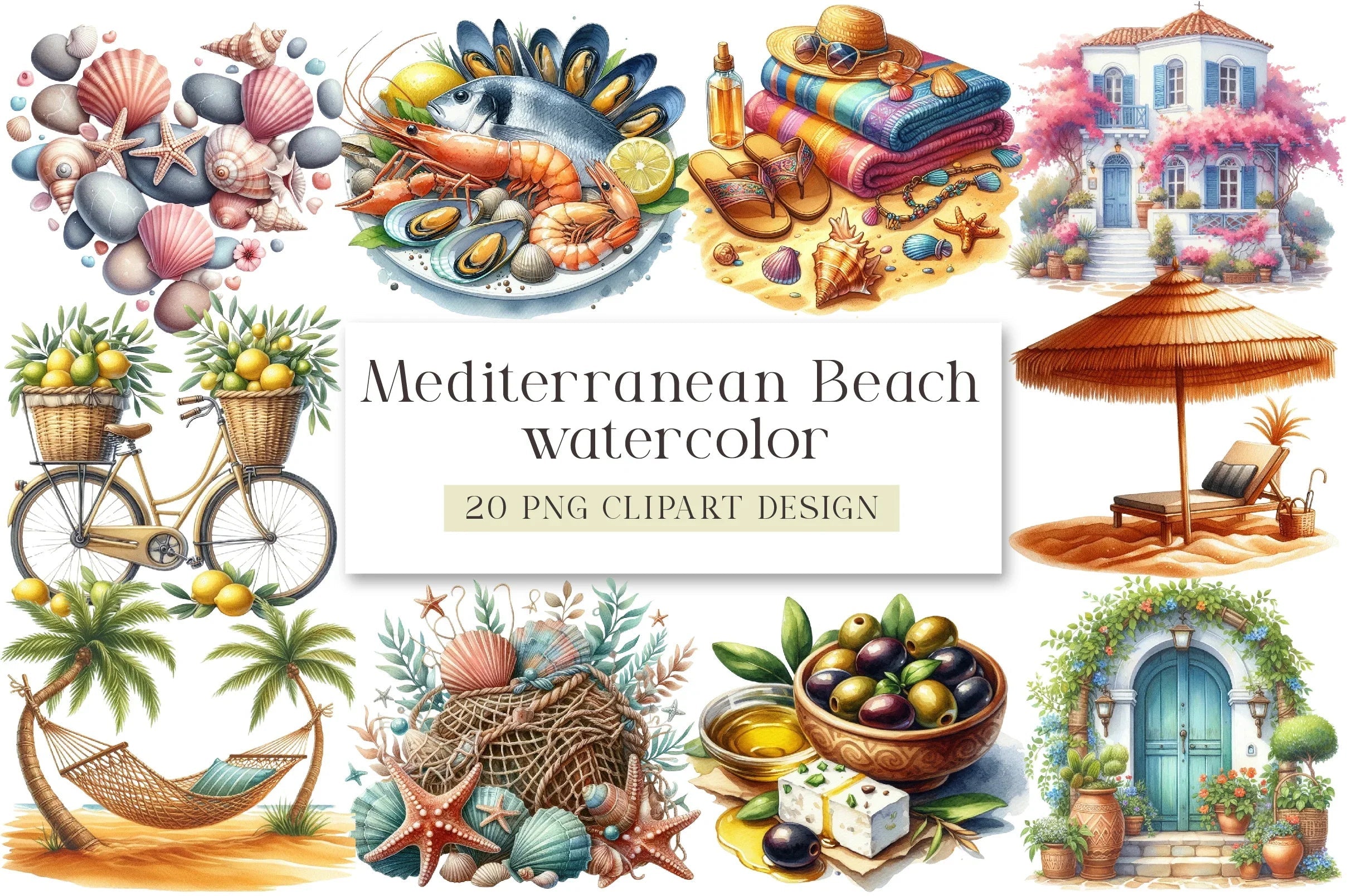 Mediterranean Beach Clipart Bundle - CraftNest - Digital Crafting and Art