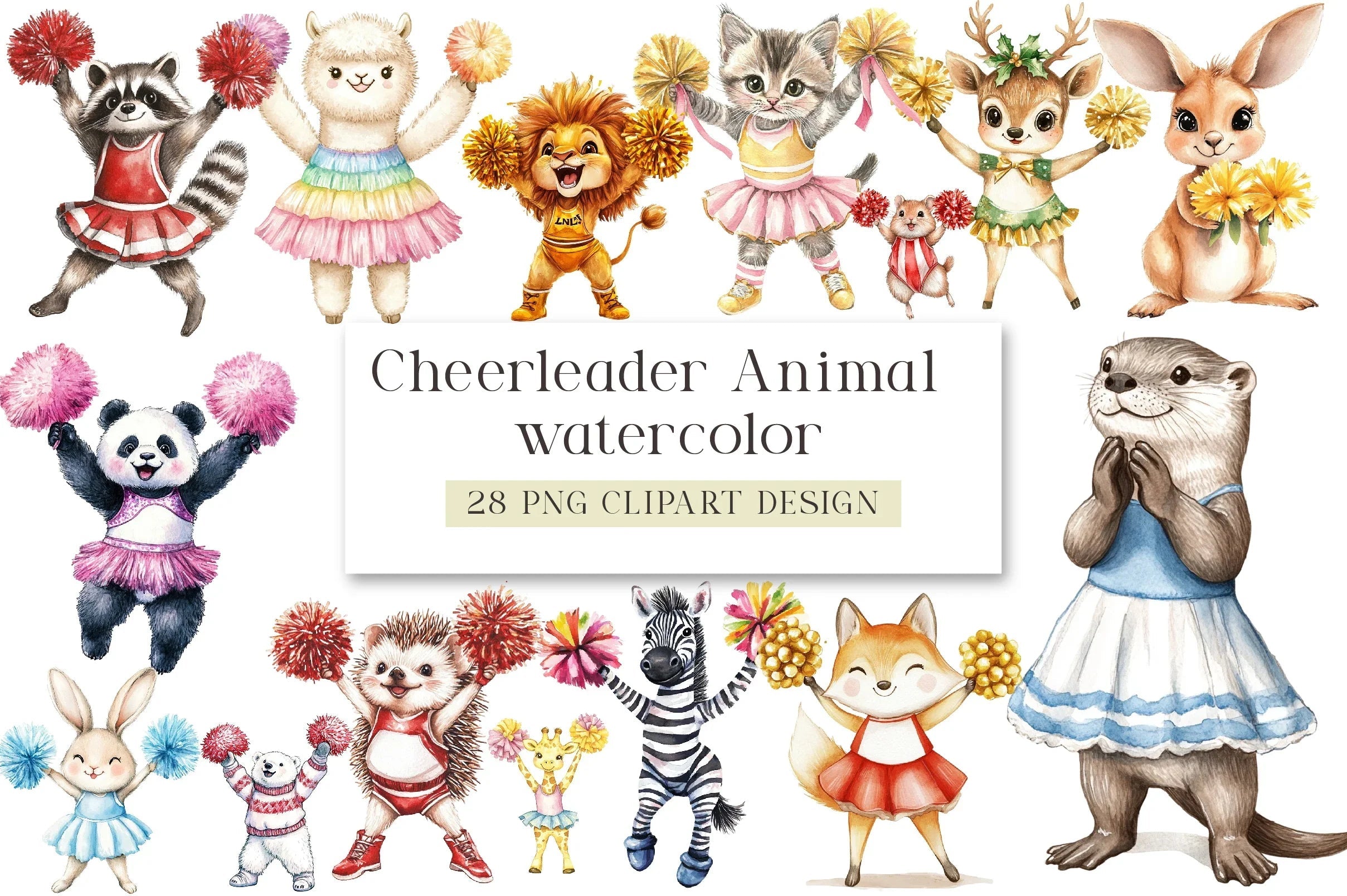 Cheerleader Animal Clipart Bundle - CraftNest - Digital Crafting and Art