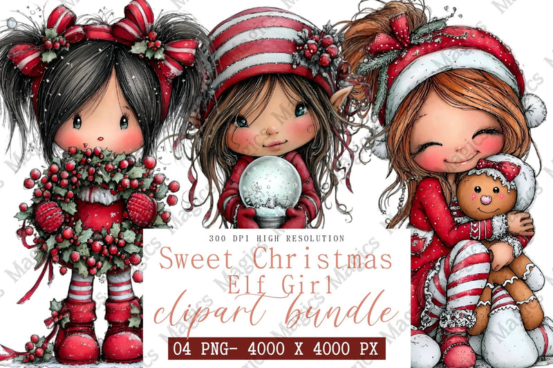 Sweet Christmas Elf Girl Clipart Bundle - CraftNest - Digital Crafting and Art