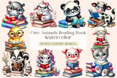 Cute Animals Reading Book Clipart Bundle - CraftNest - Digital Crafting and Art