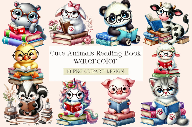 Cute Animals Reading Book Clipart Bundle - CraftNest - Digital Crafting and Art