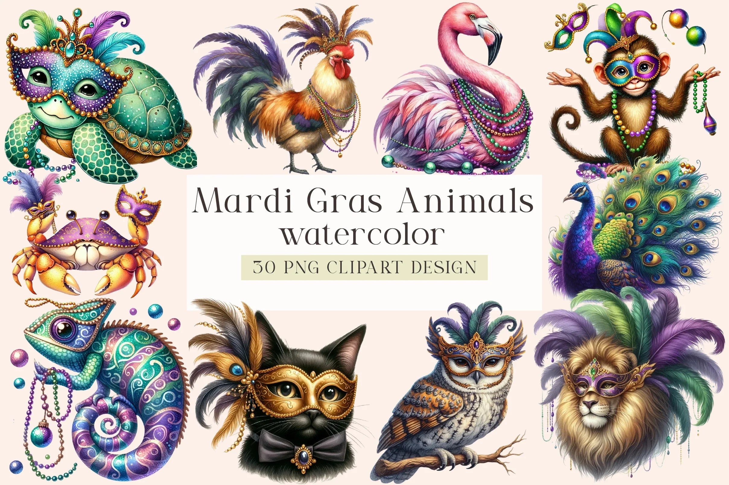 Mardi Gras Animal Clipart Bundle - CraftNest - Digital Crafting and Art