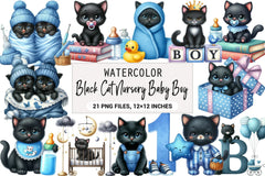 Black Cat Nursery Baby Boy Clipart Bundle - CraftNest - Digital Crafting and Art