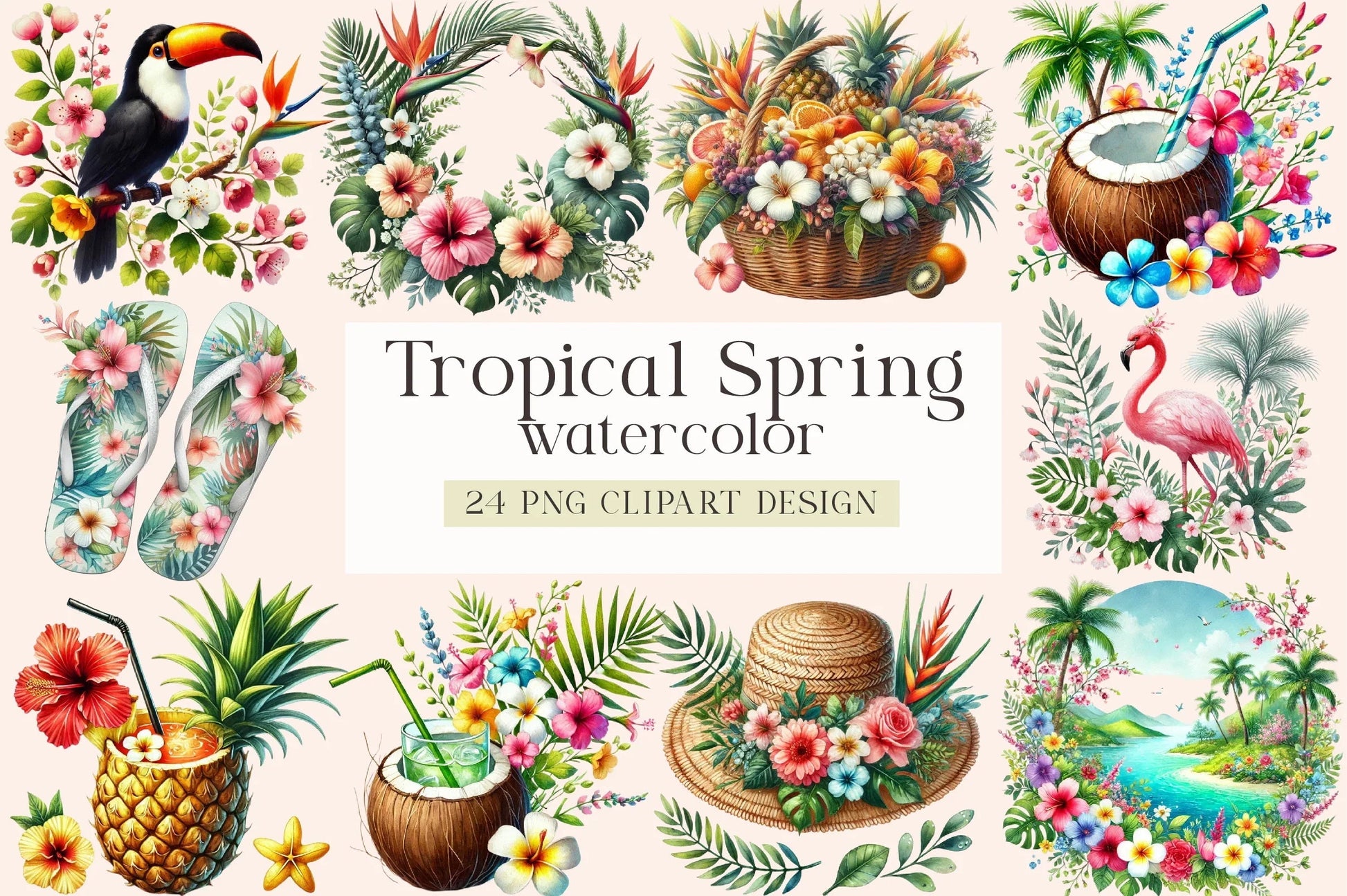 Tropical Spring Clipart Bundle - CraftNest - Digital Crafting and Art