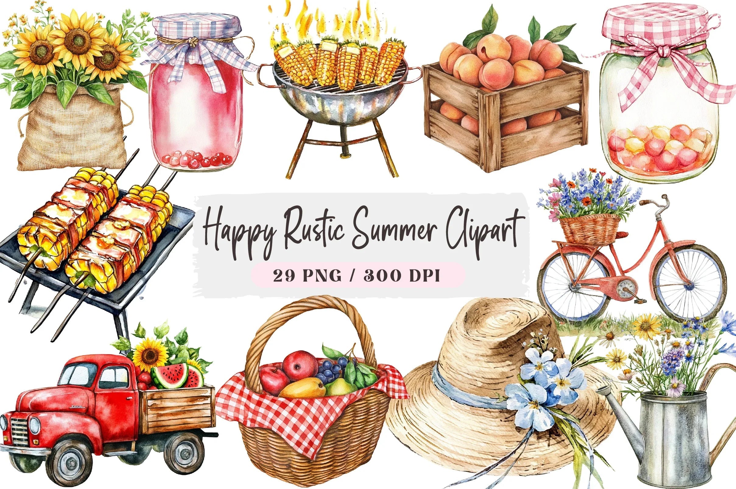 Happy Rustic Summer Clipart Bundle - CraftNest - Digital Crafting and Art