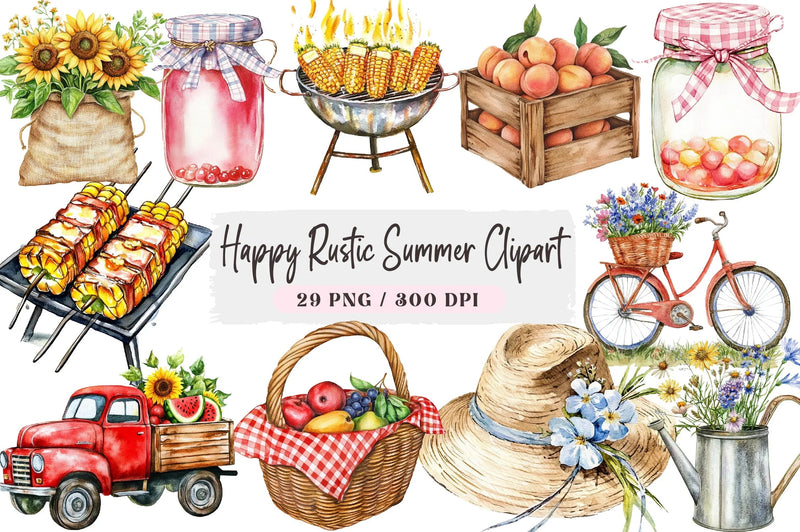 Happy Rustic Summer Clipart Bundle - CraftNest - Digital Crafting and Art