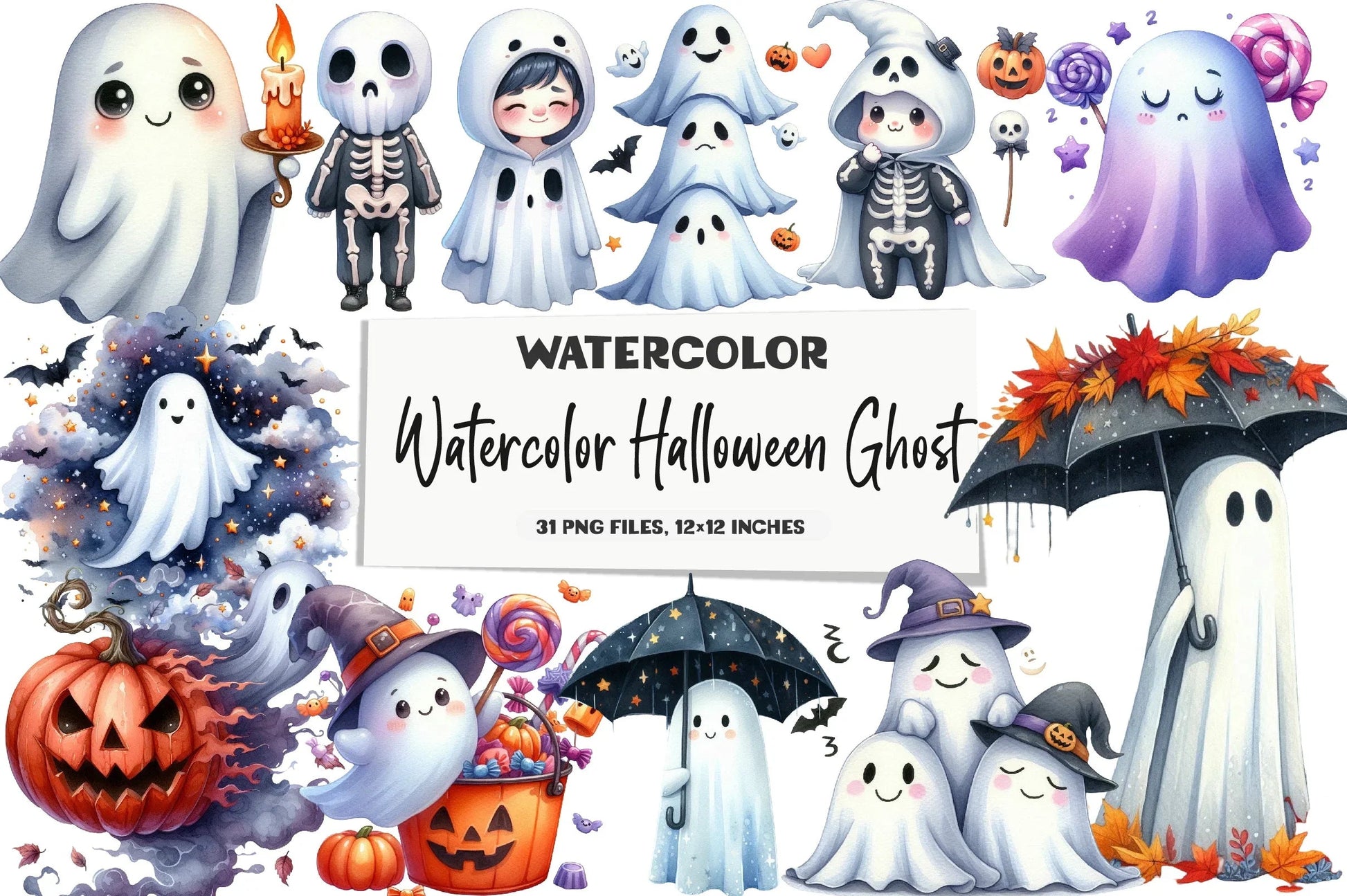 Halloween Ghost Clipart Bundle - CraftNest - Digital Crafting and Art