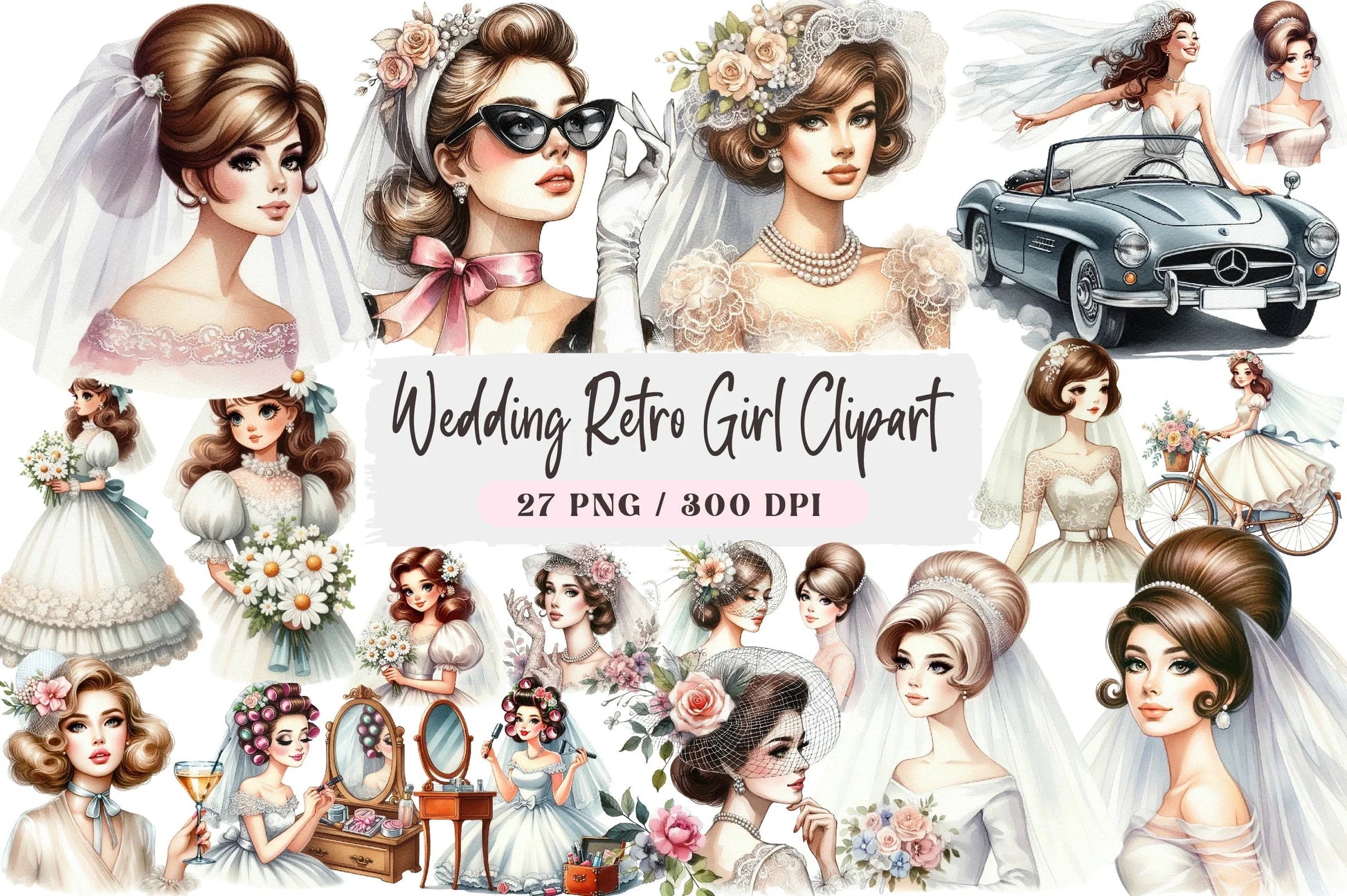 Wedding Retro Girl Clipart Bundle - CraftNest - Digital Crafting and Art