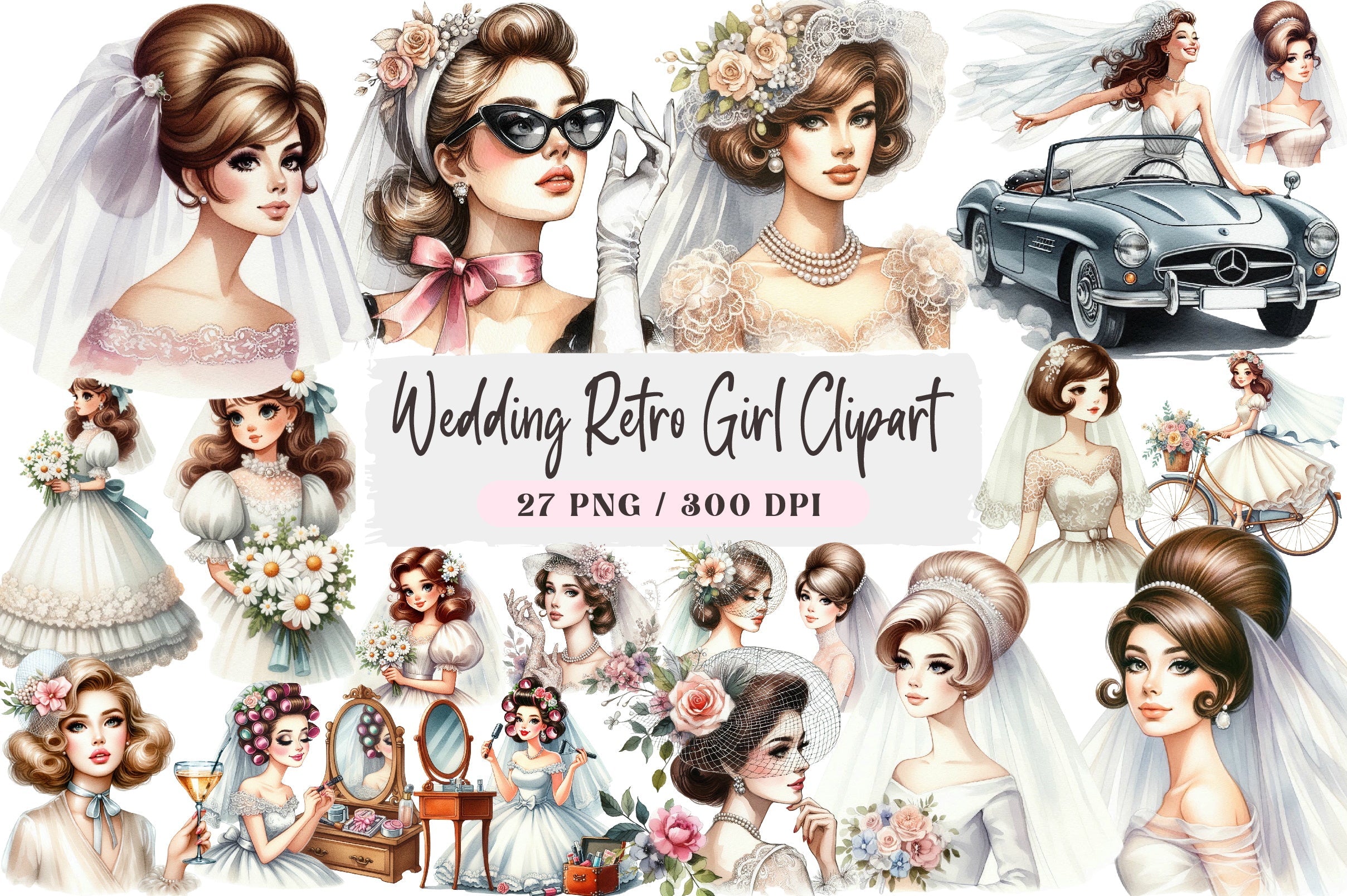 Wedding Retro Girl Clipart Bundle