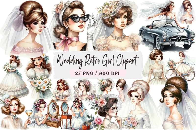 Wedding Retro Girl Clipart Bundle - CraftNest - Digital Crafting and Art