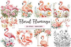 Floral Flamingo Clipart Bundle - CraftNest - Digital Crafting and Art