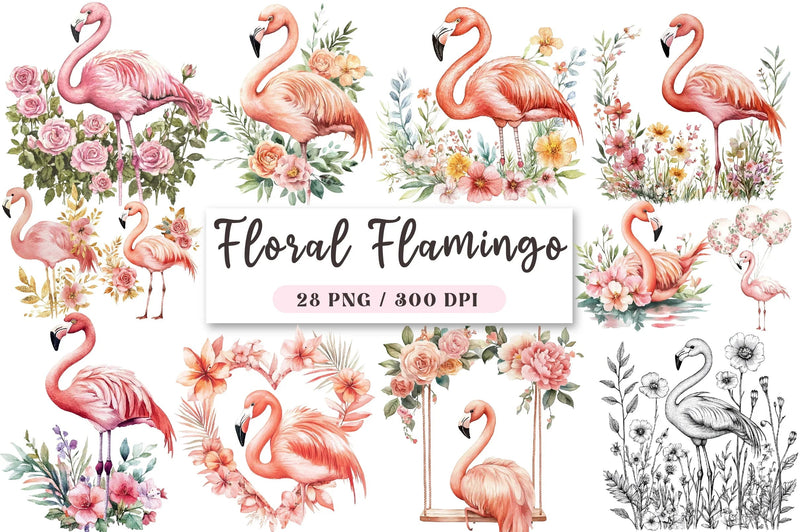 Floral Flamingo Clipart Bundle - CraftNest - Digital Crafting and Art