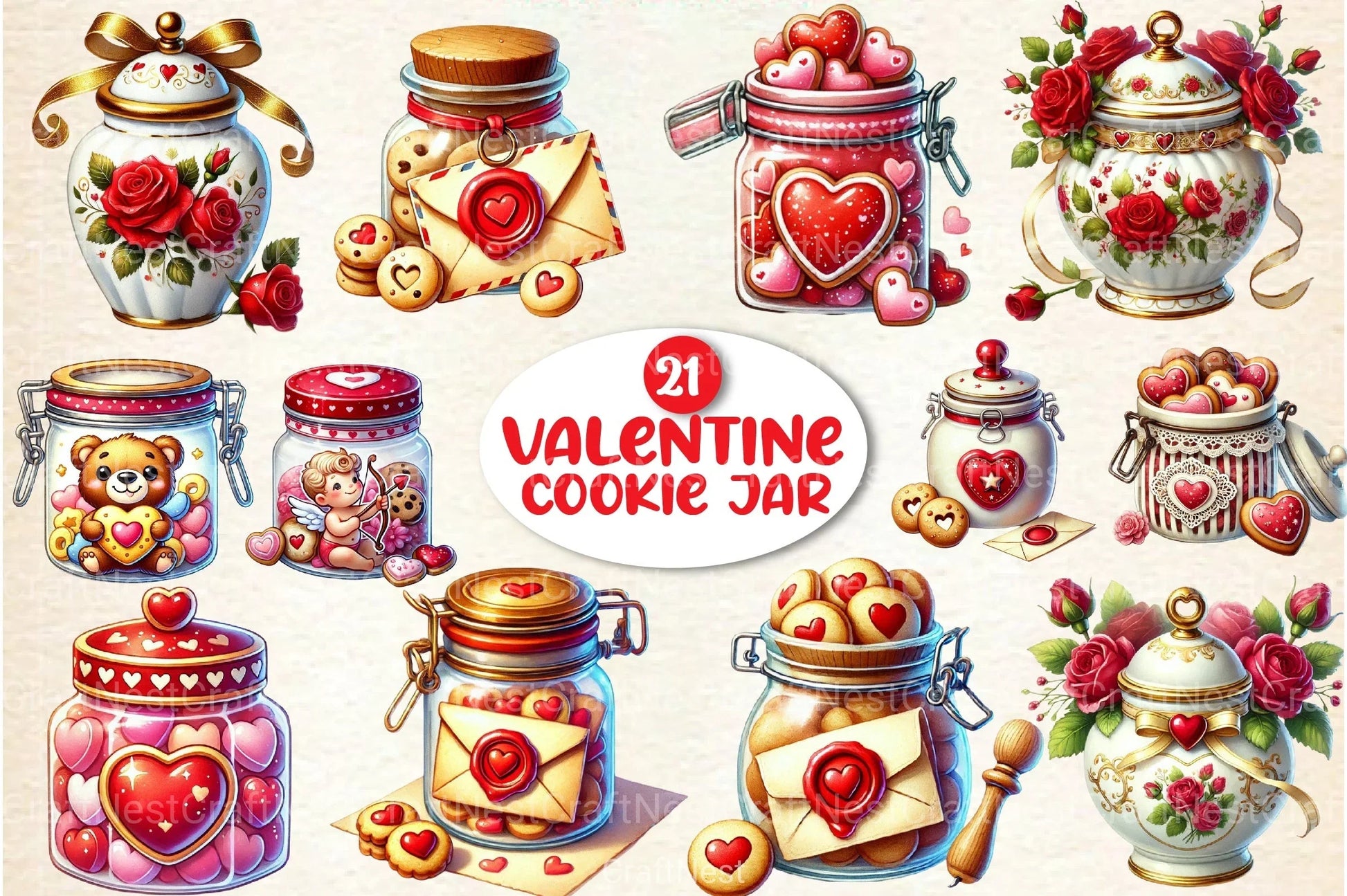 Valentine Cookie Jar Clipart Bundle - CraftNest - Digital Crafting and Art