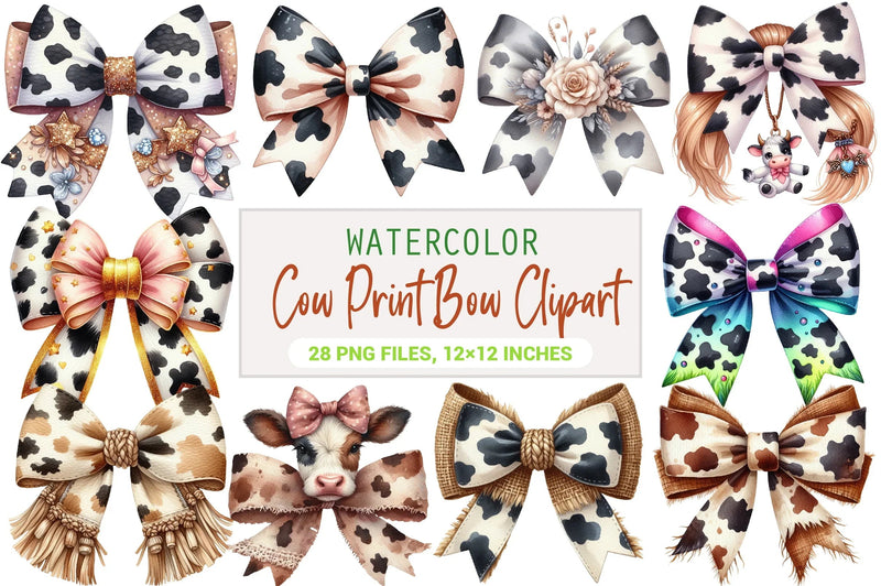Cow Print Bow Clipart Bundle - CraftNest - Digital Crafting and Art