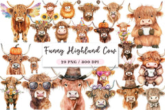 Funny Highland Cow Clipart Bundle - CraftNest - Digital Crafting and Art