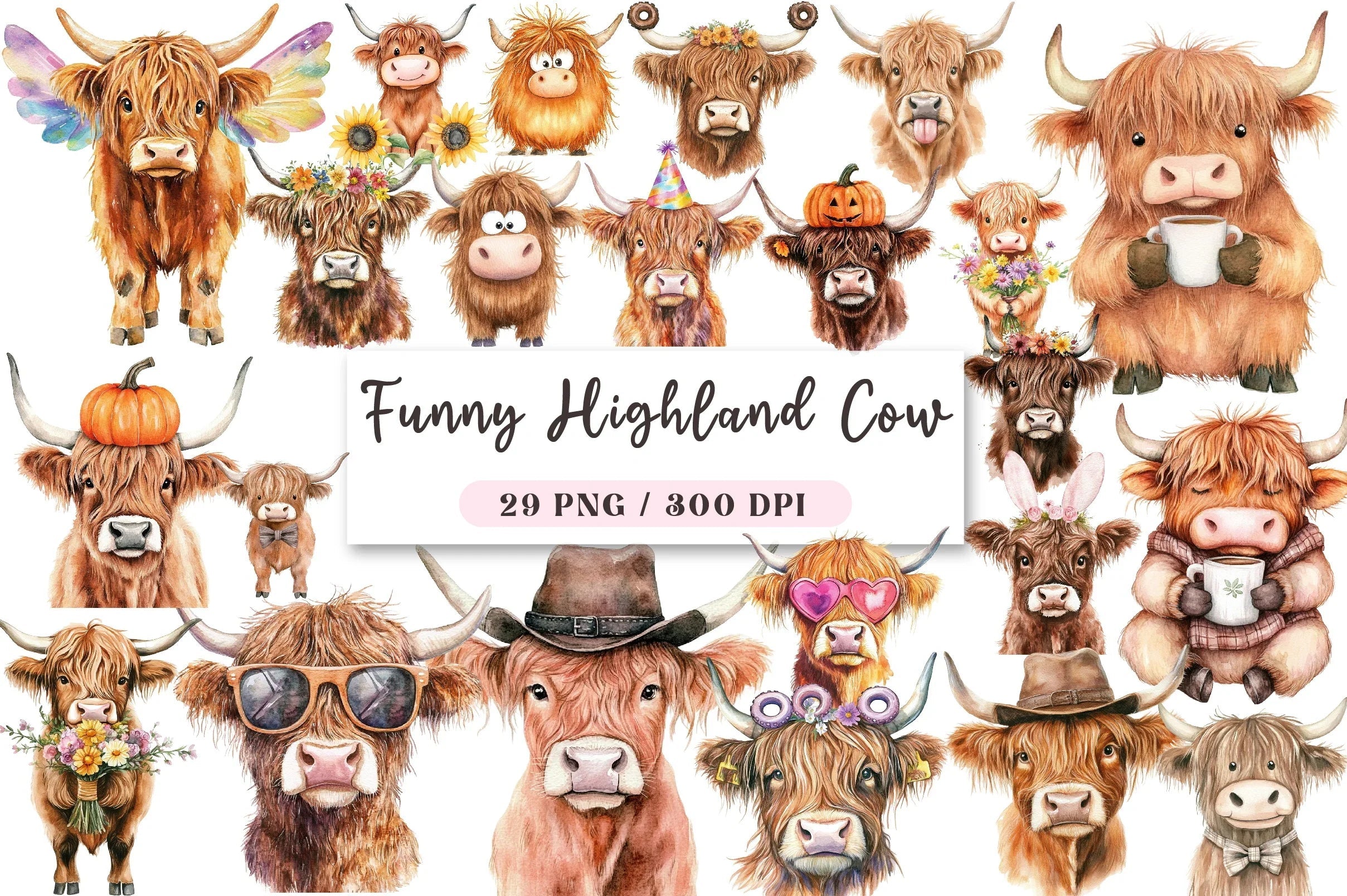 Funny Highland Cow Clipart Bundle - CraftNest - Digital Crafting and Art