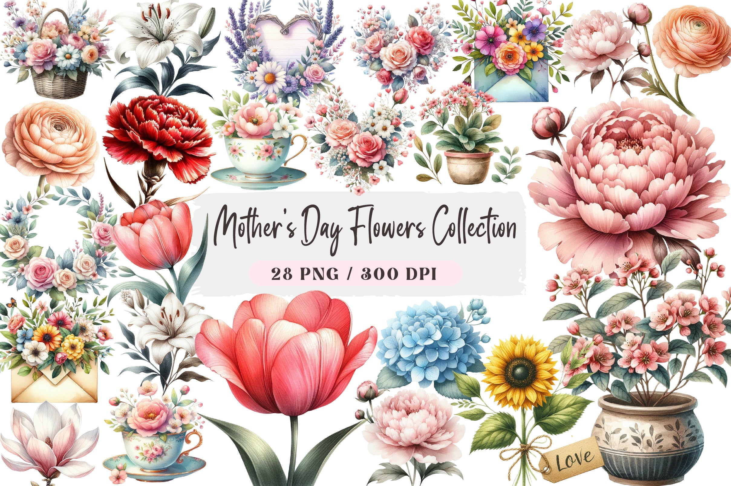 Mother's Day Flowers Clipart Bundle Collection