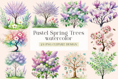 Pastel Spring Trees Clipart Bundle - CraftNest - Digital Crafting and Art