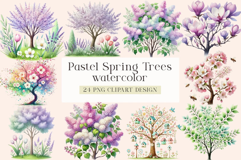 Pastel Spring Trees Clipart Bundle - CraftNest - Digital Crafting and Art