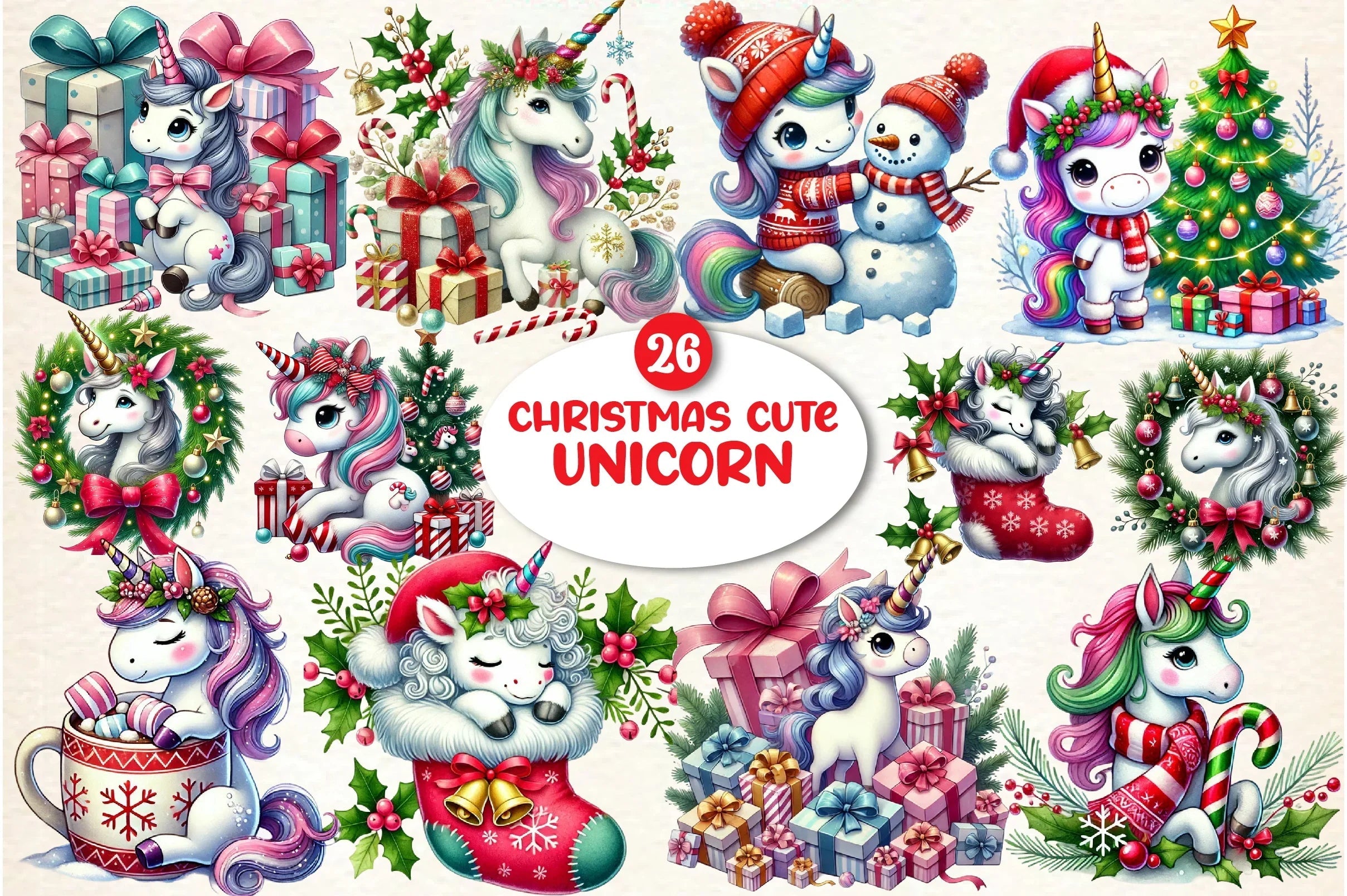 Christmas Unicorn Clipart Bundle - CraftNest - Digital Crafting and Art