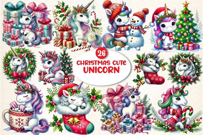 Christmas Unicorn Clipart Bundle - CraftNest - Digital Crafting and Art