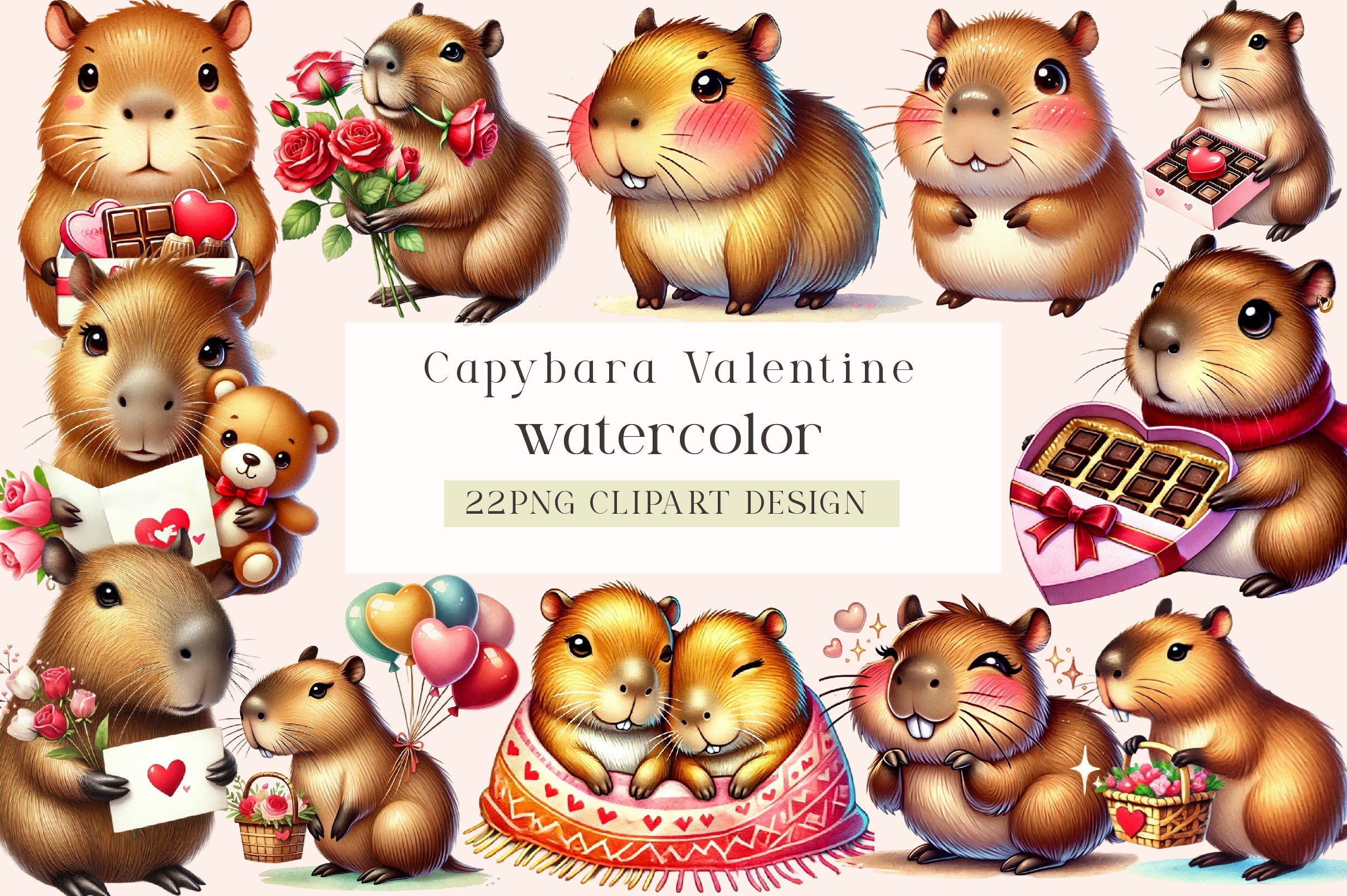 Capybara Valentine Clipart Bundle