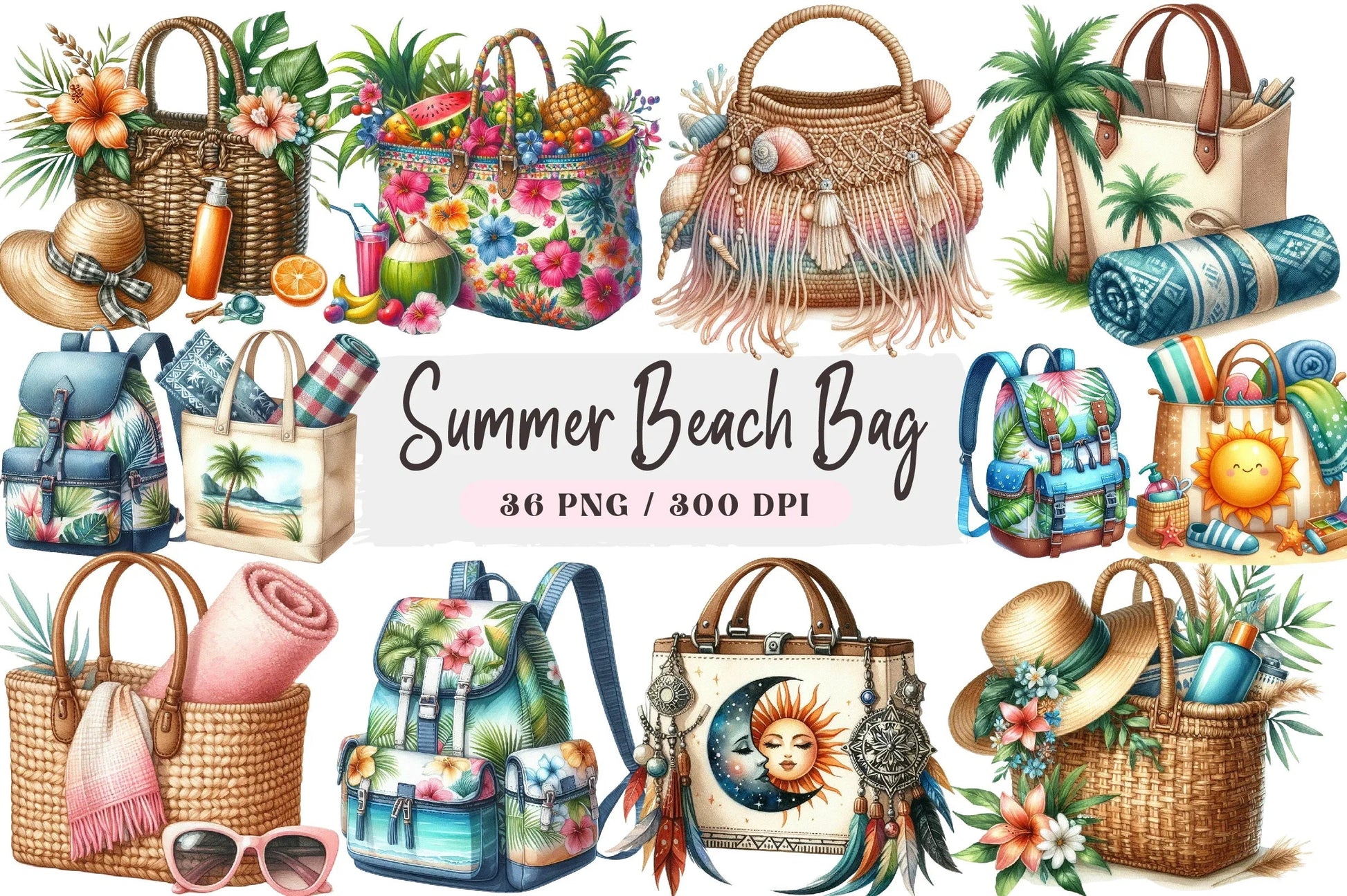 Summer Beach Bag Clipart Bundle - CraftNest - Digital Crafting and Art
